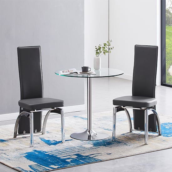 Dante Clear Glass Dining Table With 2 Romeo Grey Chairs