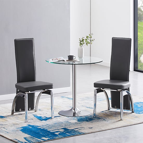 Product photograph of Dante Clear Glass Dining Table With 2 Romeo Grey Chairs from Furniture in Fashion