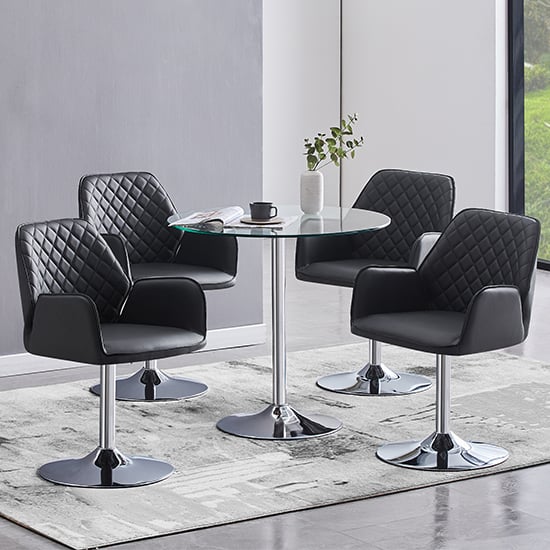 Product photograph of Dante Clear Glass Dining Table With 4 Bucketeer Black Chairs from Furniture in Fashion