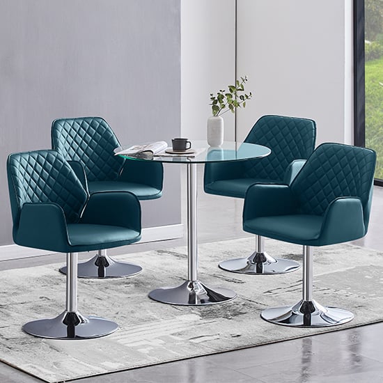 Dante Clear Glass Dining Table With 4 Bucketeer Teal Chairs_1