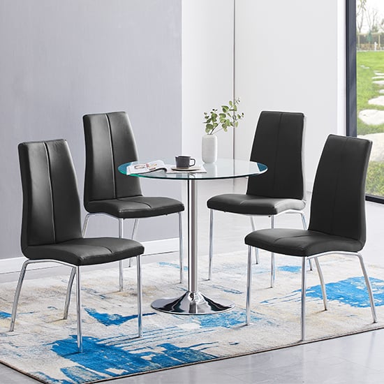 Read more about Dante clear glass dining table with 4 opal black chairs