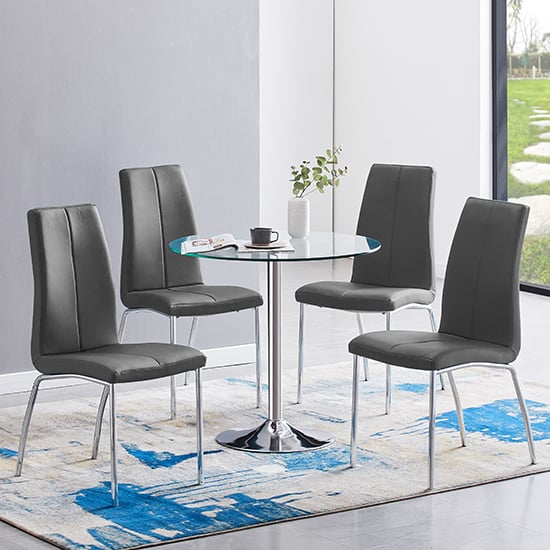 Dante Clear Glass Dining Table With 4 Opal Grey Chairs