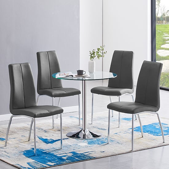 Photo of Dante clear glass dining table with 4 opal grey chairs