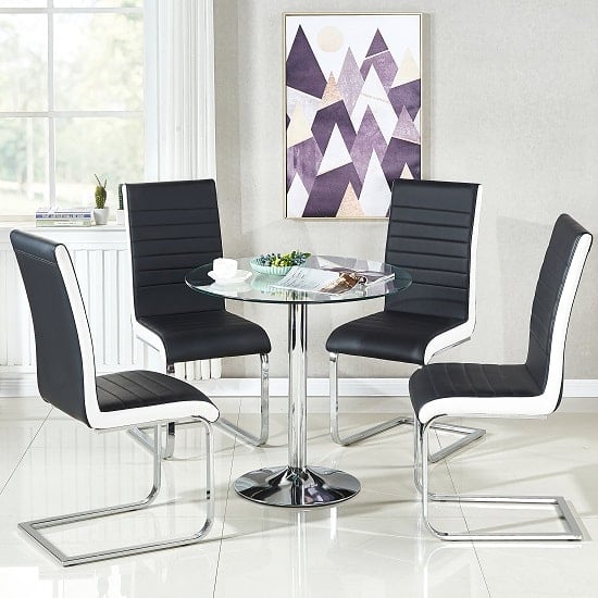 Photo of Dante glass dining table and 4 symphony black and white chairs