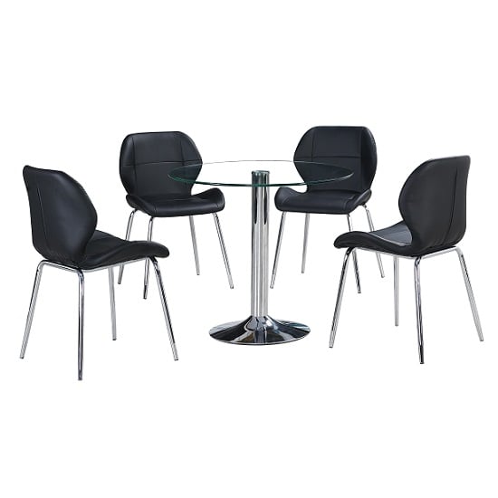 Dante Glass Dining Table In Clear With 4 Black Dinky Chairs_2
