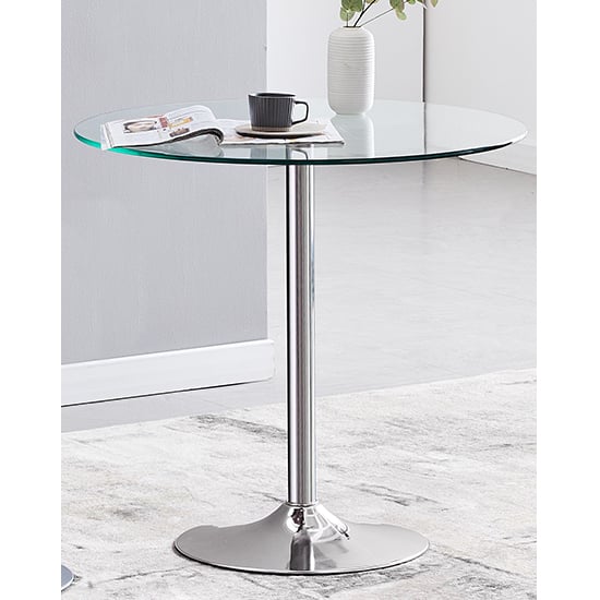 Clear Glass Dining Table Chrome Base Round 80cm diameter 