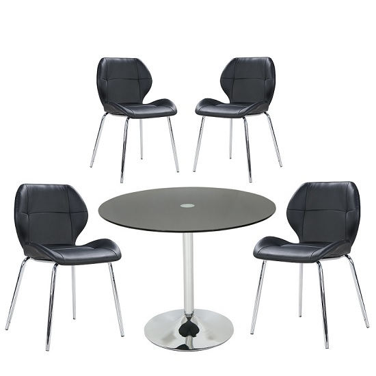 Dante Glass Dining Table In Black With 4 Darcy Chairs Furniture in Fashion