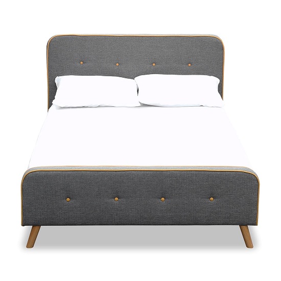 Longhope Contemporary King Size Bed In Grey With Wooden Legs