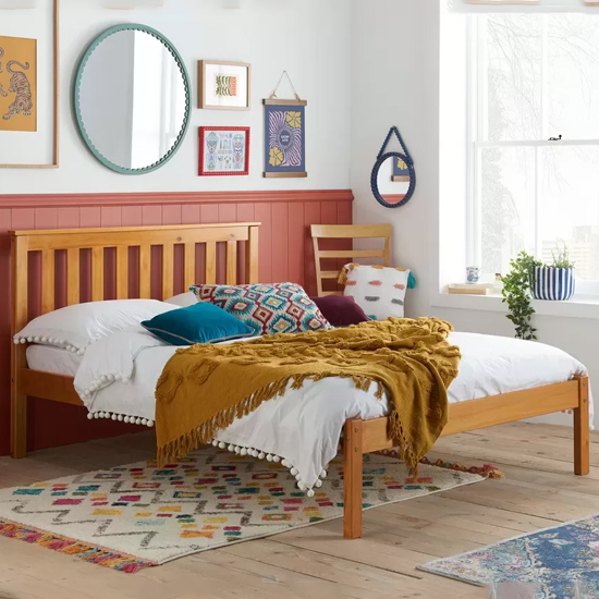 Danvers Wooden Low End King Size Bed In Antique Pine