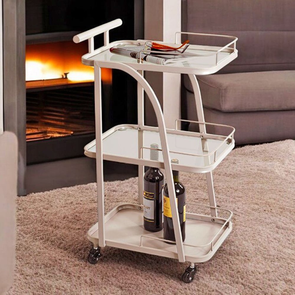 Danville Metal Drinks Trolley With Glass Shelves In Grey
