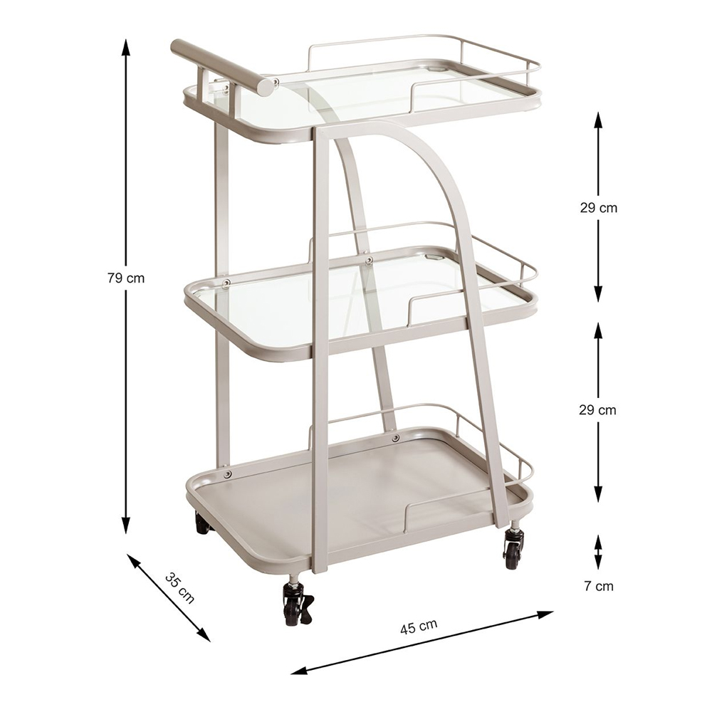 Danville Metal Drinks Trolley With Glass Shelves In Grey