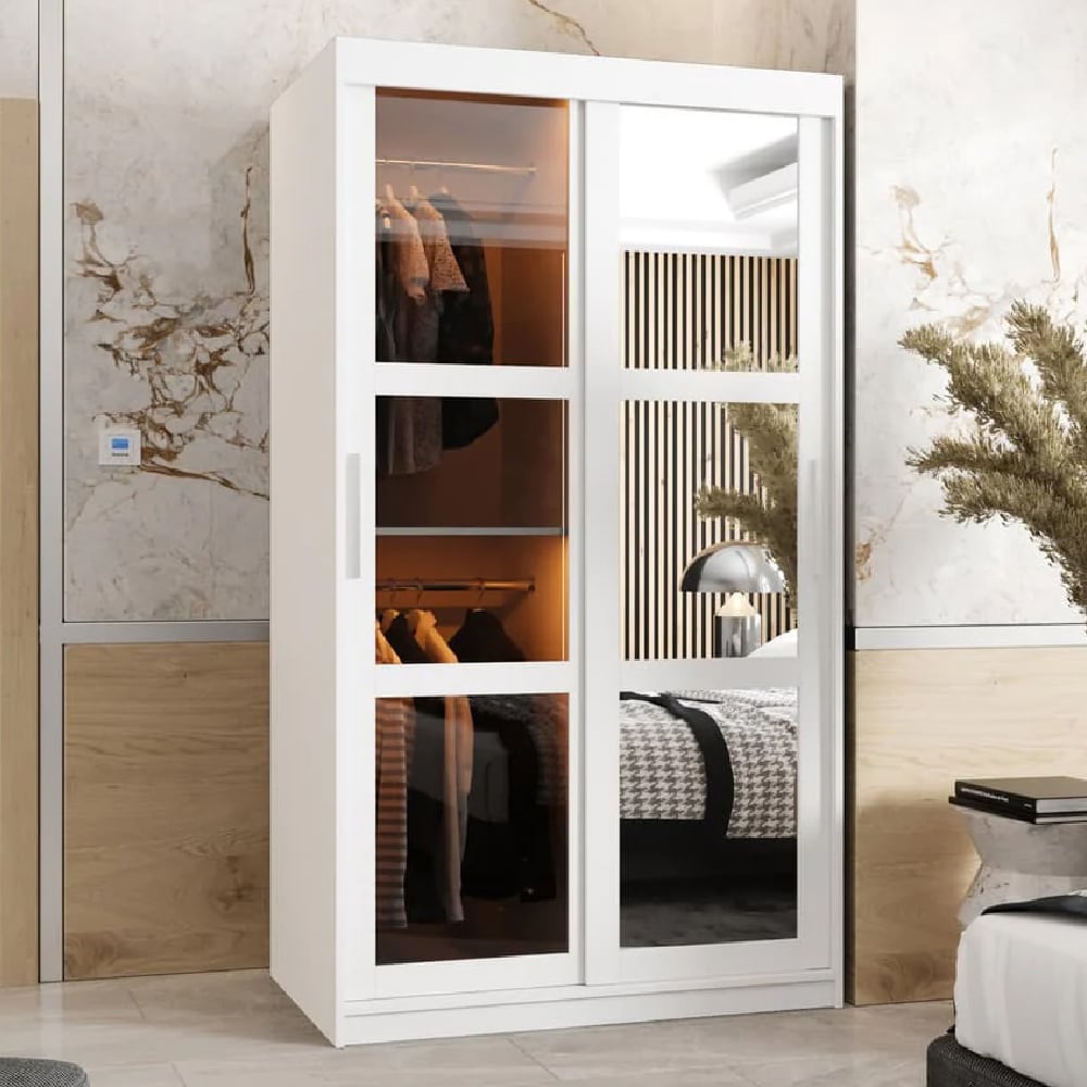 Read more about Danville small mirrored wardrobe with 2 sliding doors in white