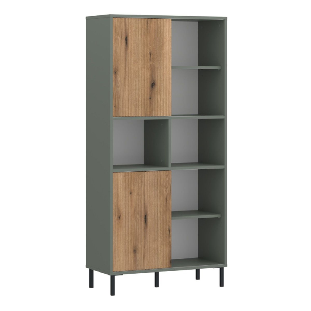 Danville Wooden Bookcase With 2 Door in Green And Oak