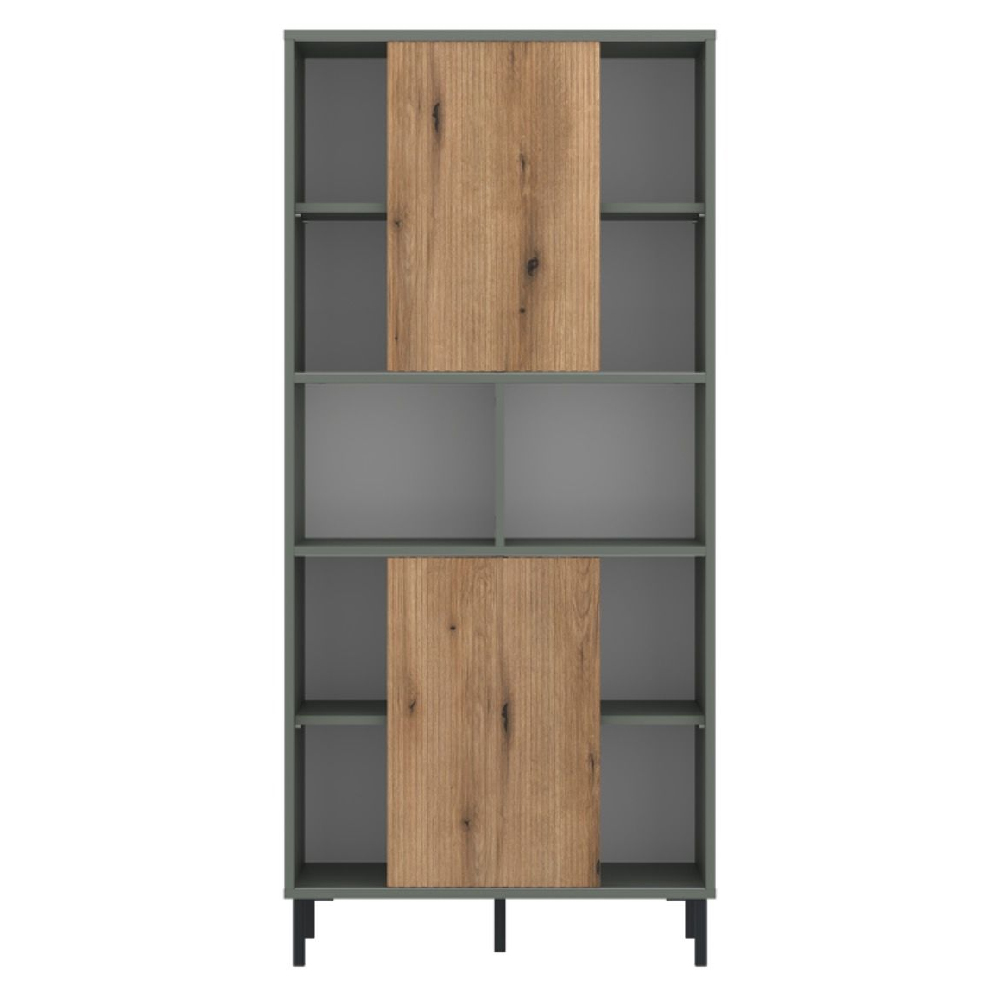 Danville Wooden Bookcase With 2 Door in Green And Oak