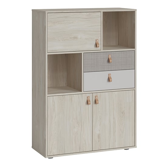 Photo of Danville wooden highboard with 3 door 2 drawer in light walnut