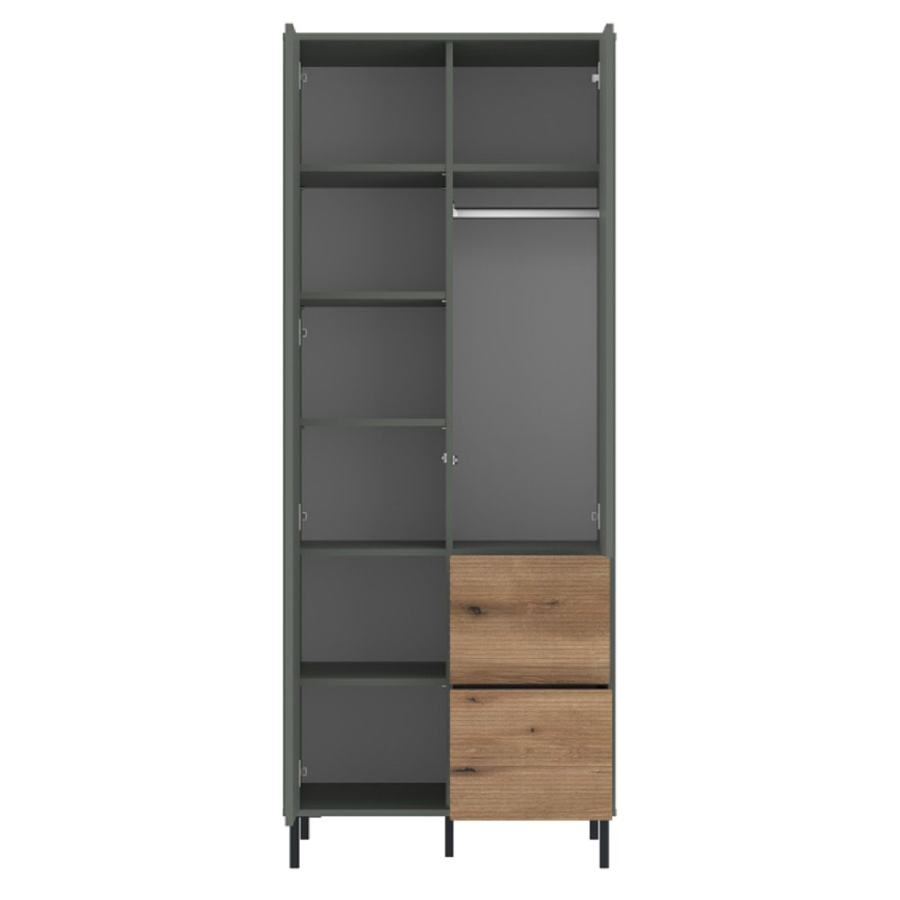 Danville Wooden Wardrobe With 2 Doors 2 Drawers In Green And Oak