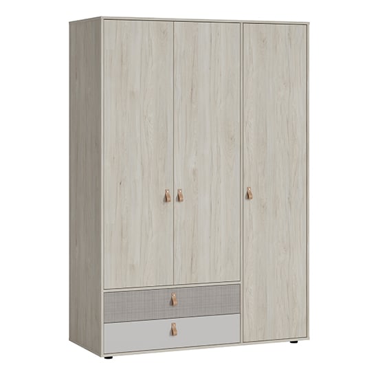 Product photograph of Danville Wooden Wardrobe With 3 Door 2 Drawer In Light Walnut from Furniture in Fashion