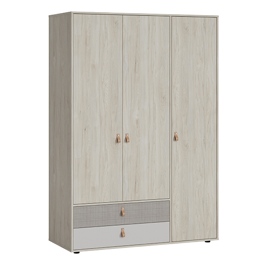 Product photograph of Danville Wooden Wardrobe With 3 Door 2 Drawer In Light Walnut from Furniture in Fashion