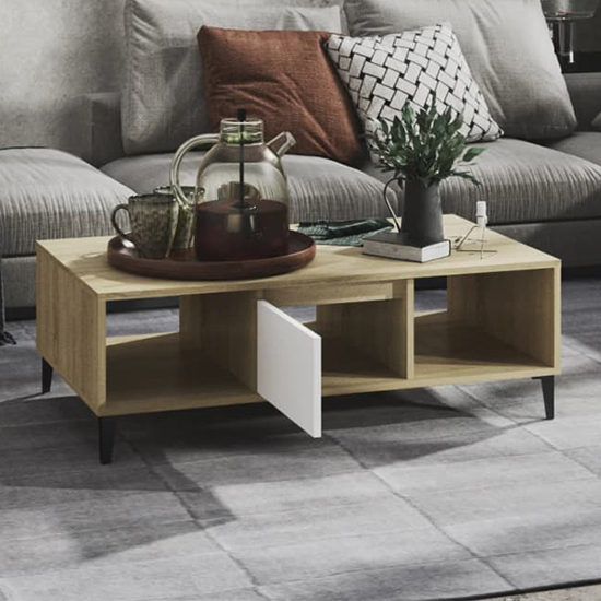 Danya Rectangular Wooden Coffee Table In White And Sonoma Oak_2