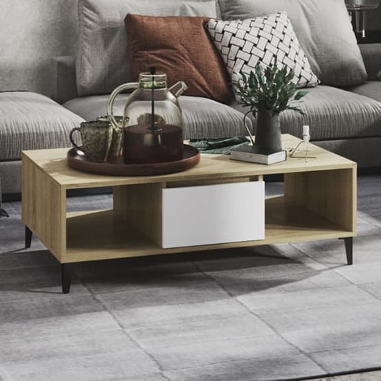 Danya Rectangular Wooden Coffee Table In White And Sonoma Oak_1