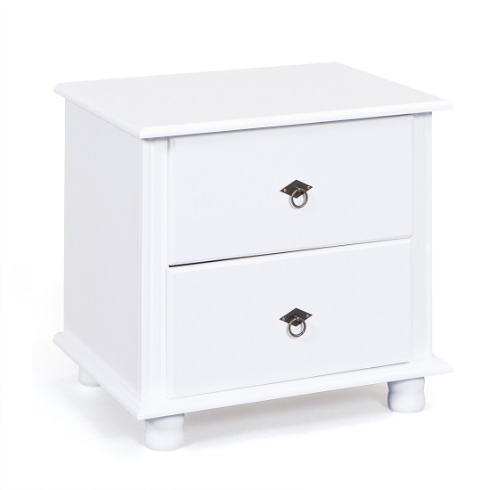 Danzig Wooden Bedside Cabinet In White With 2 Drawers_2