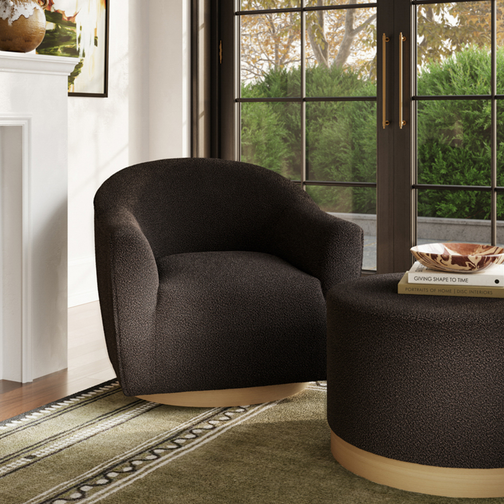 Daphne Fabric Swivel Bedroom Chair In Black Furniture in Fashion