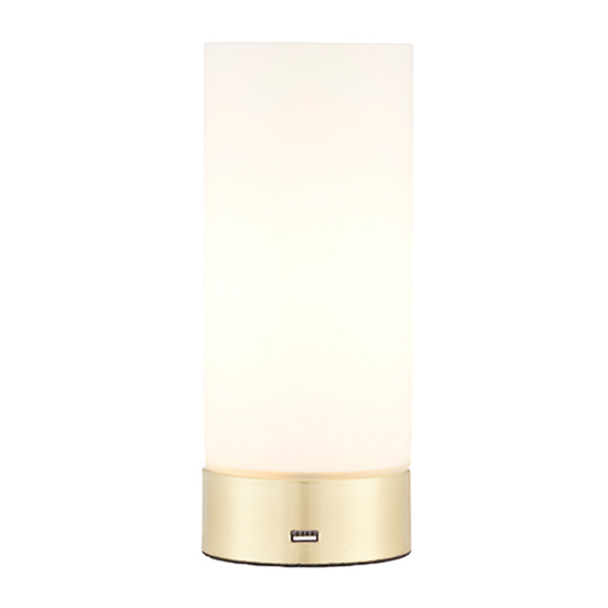 Dara USB Opal Glass Table Lamp In Brushed Brass