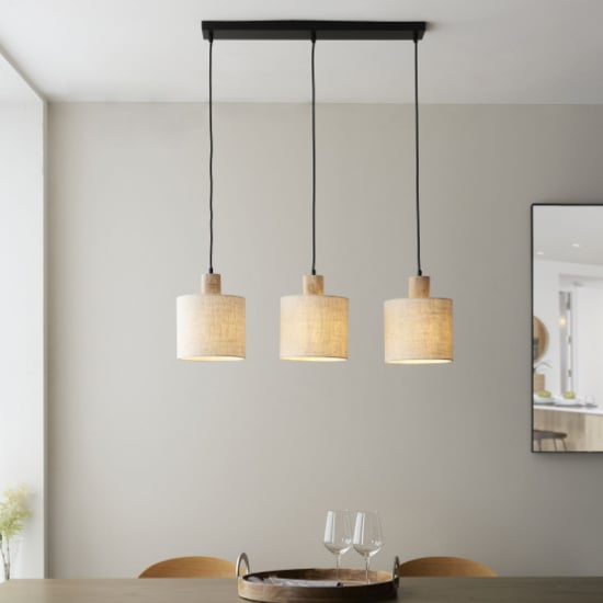 Product photograph of Darbun 3 Lights Bar Fabric Shade Pendant Light In Black from Furniture in Fashion