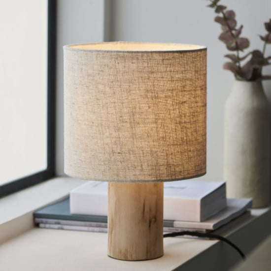Photo of Darbun fabric shade table lamp with wooden base