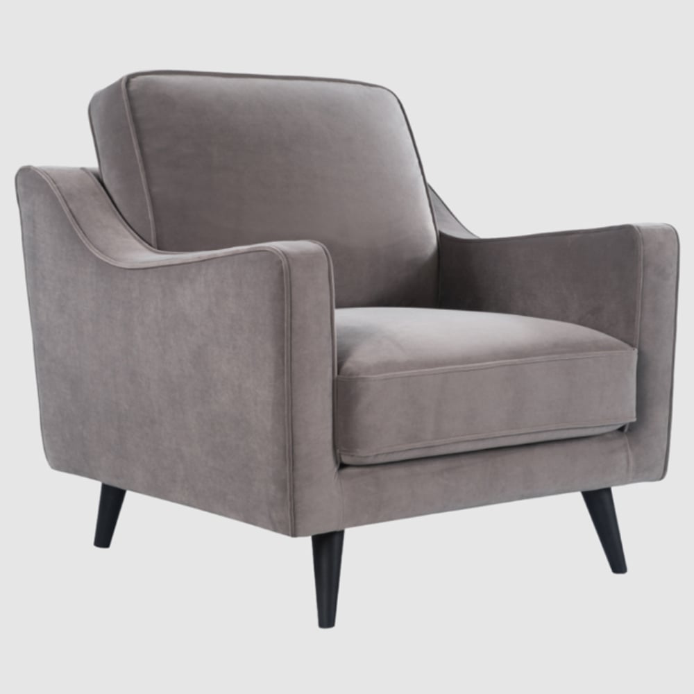 darby velvet 1 seater sofa in stone grey
