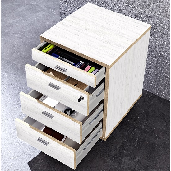 Darcey Wooden Office In White And Oak With 4 Drawers Sale