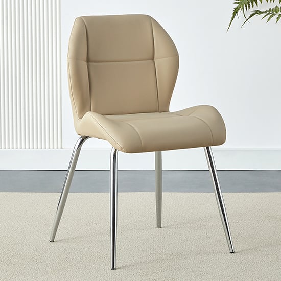 Product photograph of Darcy Faux Leather Dining Chair In Taupe With Chrome Legs from Furniture in Fashion