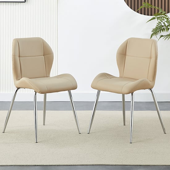 Product photograph of Darcy Taupe Faux Leather Dining Chairs In A Pair from Furniture in Fashion