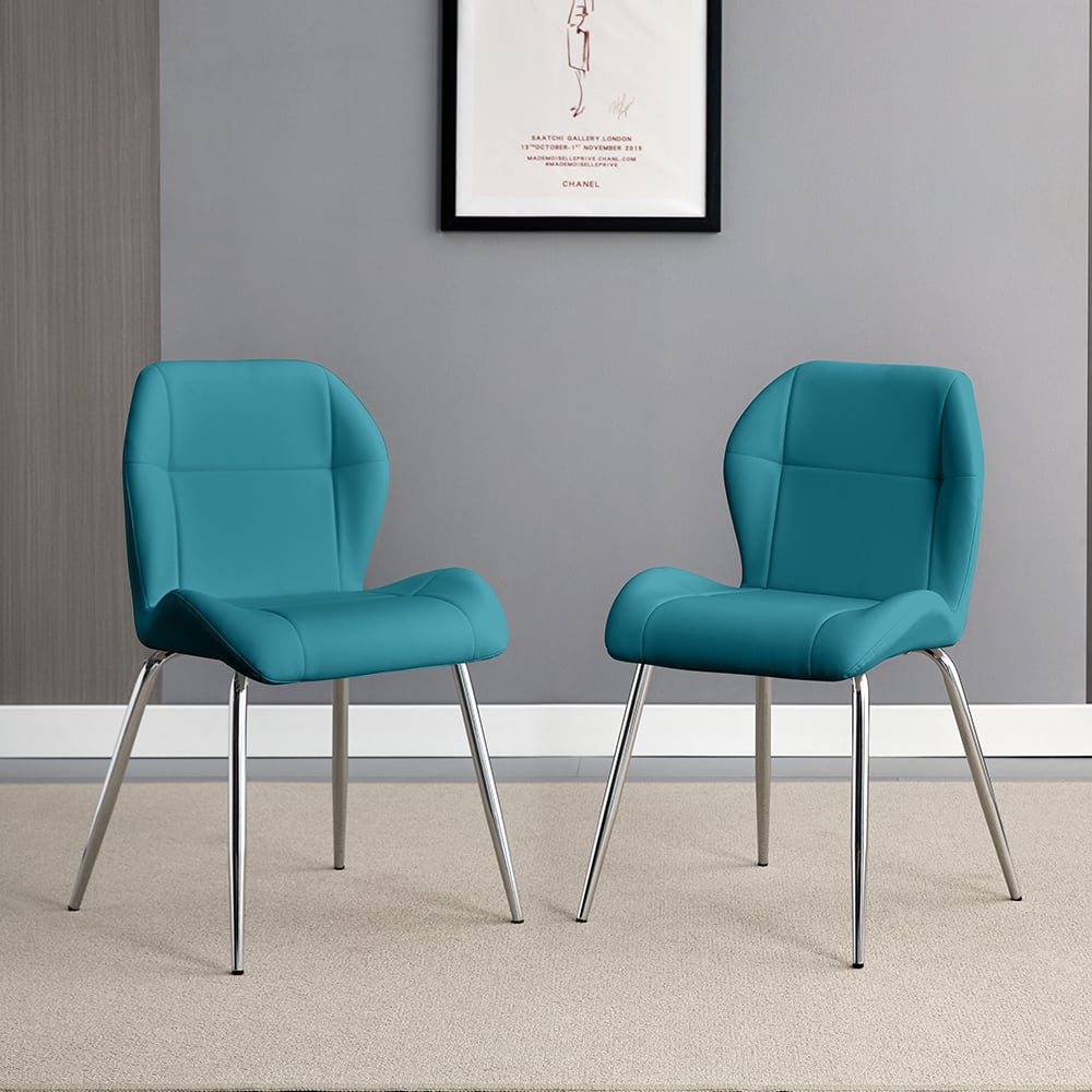 Read more about Darcy teal faux leather dining chairs in a pair