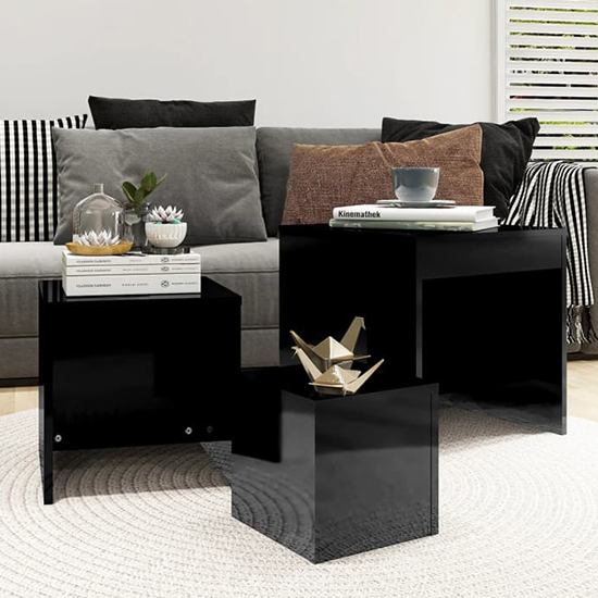 Product photograph of Darice High Gloss Nest Of 3 Tables In Black from Furniture in Fashion