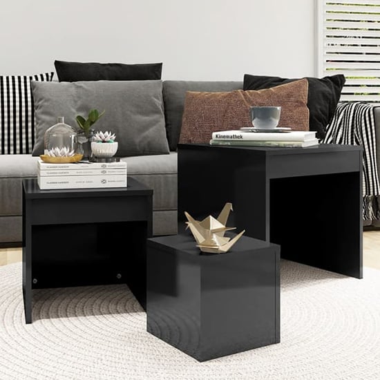 Darice High Gloss Nest Of 3 Tables In Grey