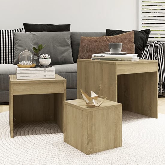 Product photograph of Darice Wooden Nest Of 3 Tables In Sonoma Oak from Furniture in Fashion