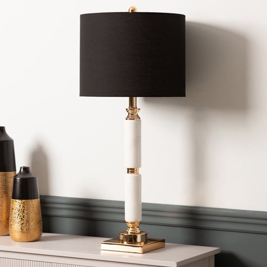 Product photograph of Darien Black Shade Table Lamp With White Marble Base from Furniture in Fashion
