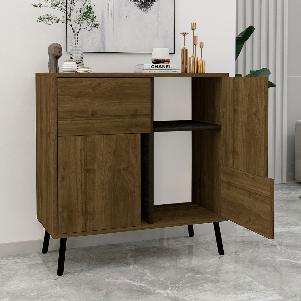 Darien Wooden Storage Cabinet with 2 Doors in Walnut and Black