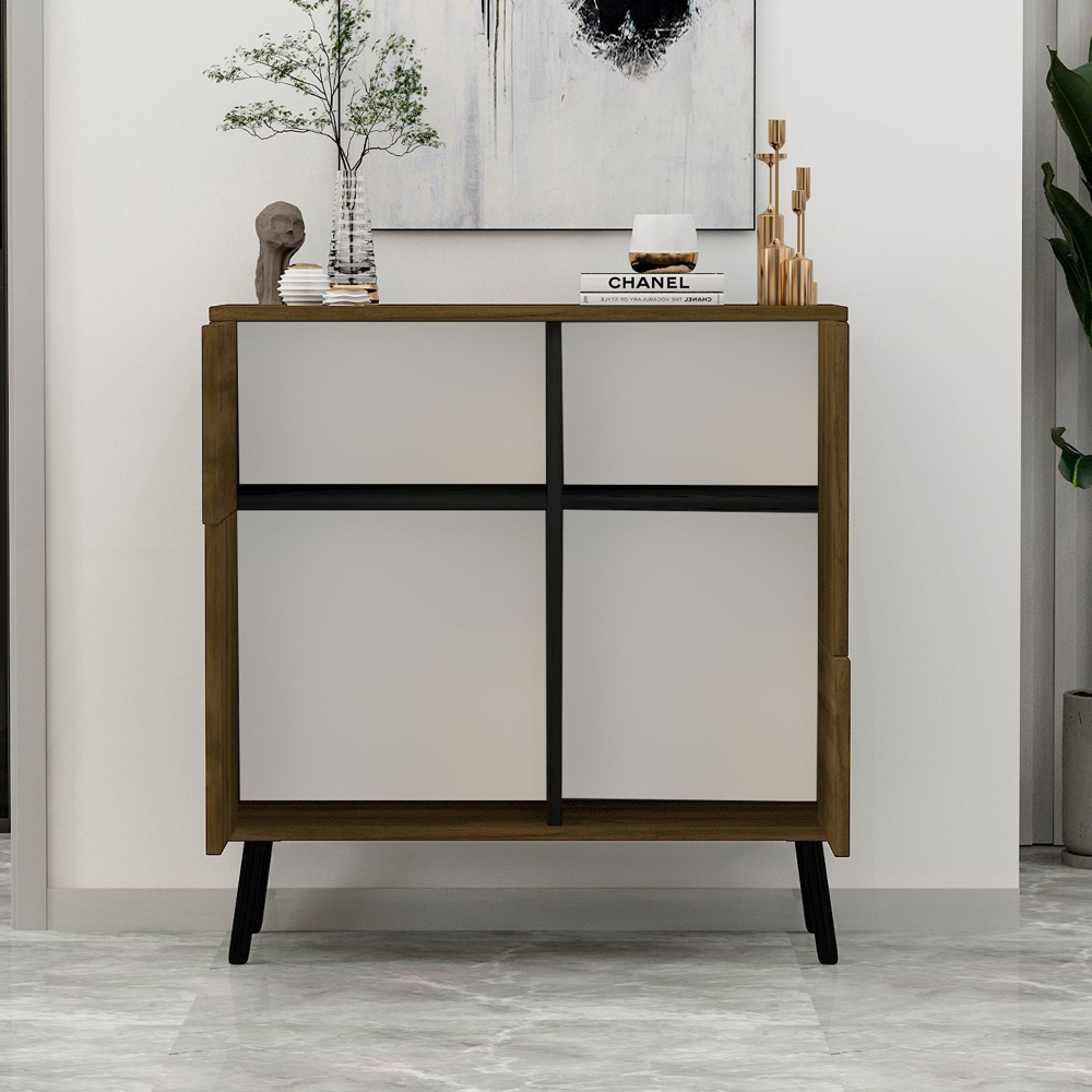 Darien Wooden Storage Cabinet with 2 Doors in Walnut and Black