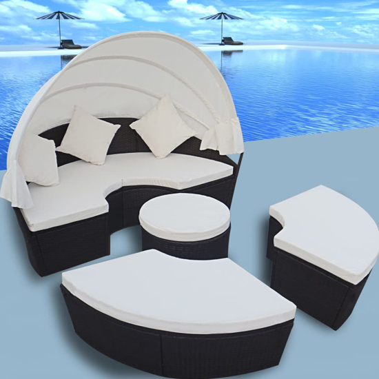 Dario Outdoor Poly Rattan Lounge Bed With Canopy In Black thumbnail