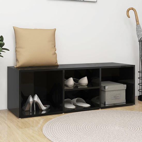 Read more about Darion high gloss shoe storage bench with 4 shelves in black