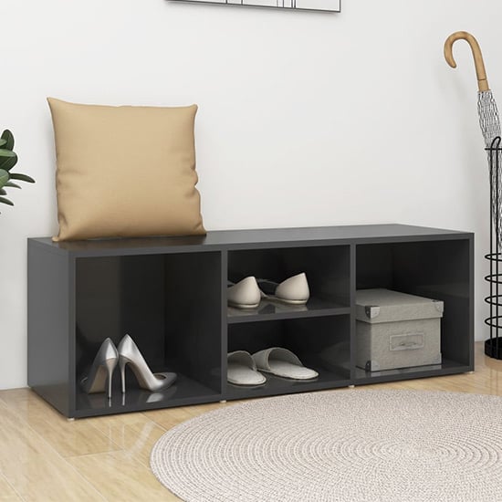 Product photograph of Darion High Gloss Shoe Storage Bench With 4 Shelves In Grey from Furniture in Fashion