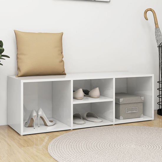 Darion High Gloss Shoe Storage Bench With 4 Shelves In White