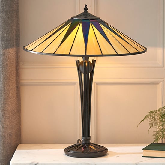 Photo of Dark star 2 lights tiffany glass table lamp in dark bronze