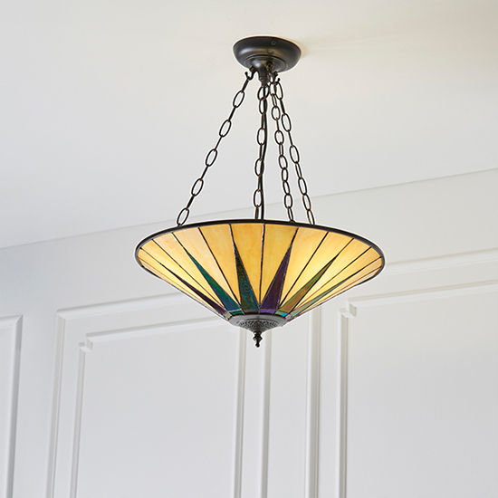 Dark Star 3 Lights Tiffany Glass Pendant Light In Dark Bronze
