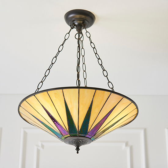 Dark Star 3 Lights Tiffany Glass Pendant Light In Dark Bronze
