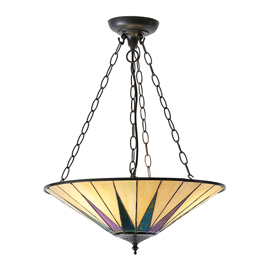 Dark Star 3 Lights Tiffany Glass Pendant Light In Dark Bronze