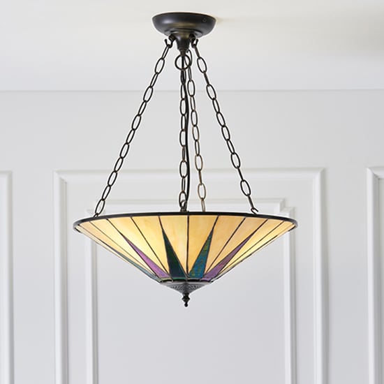 Product photograph of Dark Star 3 Lights Tiffany Glass Pendant Light In Dark Bronze from Furniture in Fashion