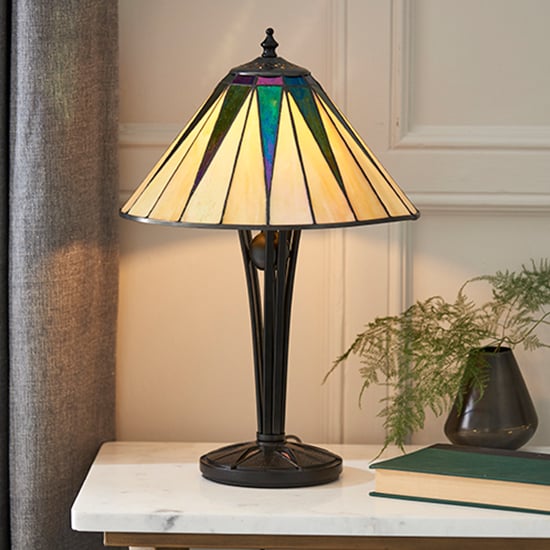 Product photograph of Dark Star Small Tiffany Glass Table Lamp In Matt Black from Furniture in Fashion